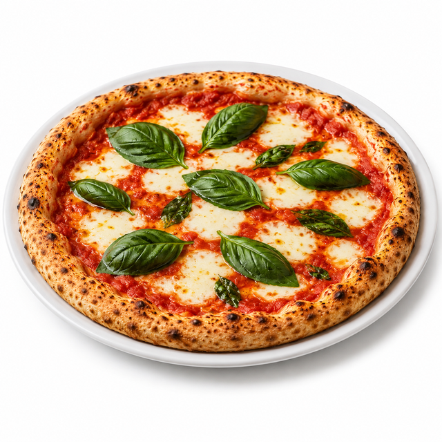 Wood-fired Margherita pizza with fresh basil